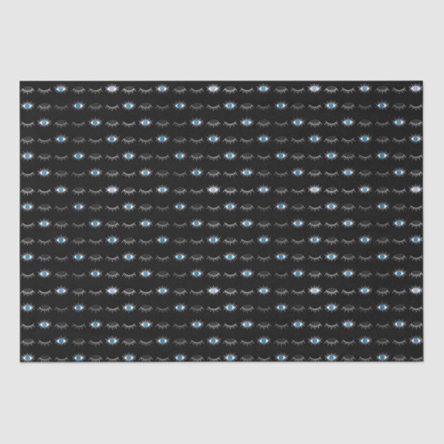 Black & Silver Blue Evil Eye Eyelashes Nazar Mati  Tissue Paper (Front)