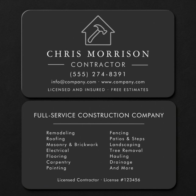 Black Silver Building Contractor Business Card (Creator Uploaded)