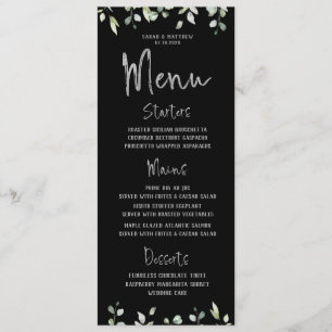 Black & Silver Calligraphy Greenery Wedding Menu