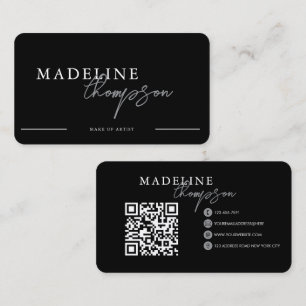 Black Silver Calligraphy Script QR code Business Card