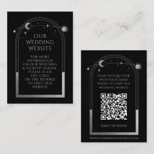  Black Silver Celestial Wedding QR RSVP Enclosure Card
