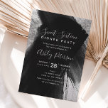 Black silver chic brushstrokes typography Sweet 16 Invitation<br><div class="desc">A modern,  pretty chic and elegant black silver chic brushstrokes paint Sweet sixteen party invitation. Perfect for a sweet sixteen birthday party.</div>