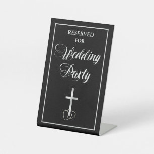 Black Silver Christian Cross Wedding Party Pedestal Sign
