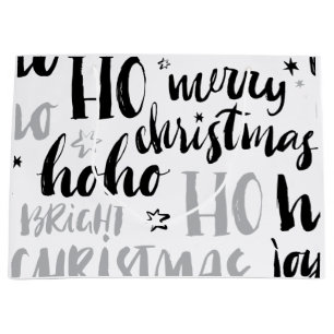 Black & Silver Christmas Word Text Art Cute Aesthe Large Gift Bag