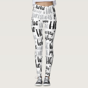 Black & Silver Christmas Word Text Art Cute Aesthe Leggings