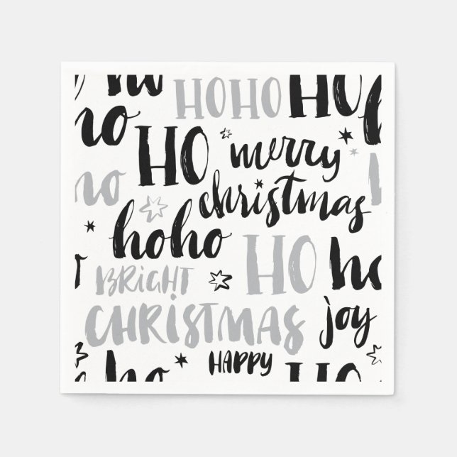 Black & Silver Christmas Word Text Art Cute Aesthe Napkin (Front)