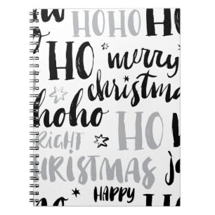 Black & Silver Christmas Word Text Art Cute Aesthe Notebook