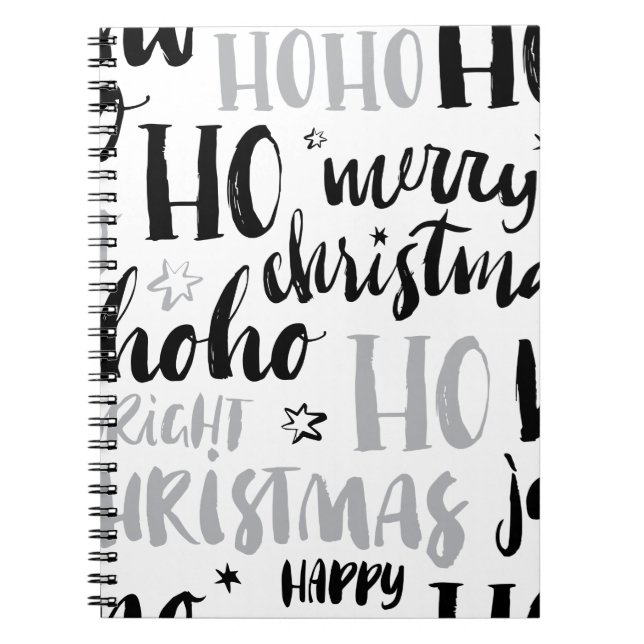 Black & Silver Christmas Word Text Art Cute Aesthe Notebook (Front)