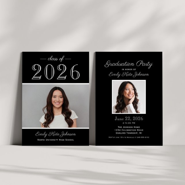 Black Silver Class of 2026 Photo Graduation Party Invitation (Creator Uploaded)