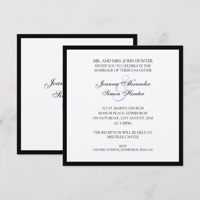 Black & Silver Classic Wedding Invitation (Front/Back)
