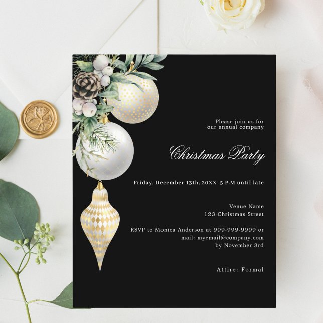 Black silver company Christmas Party invitation (Creator Uploaded)