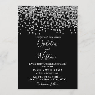 Black & Silver Confetti Elegant Modern Wedding Invitation