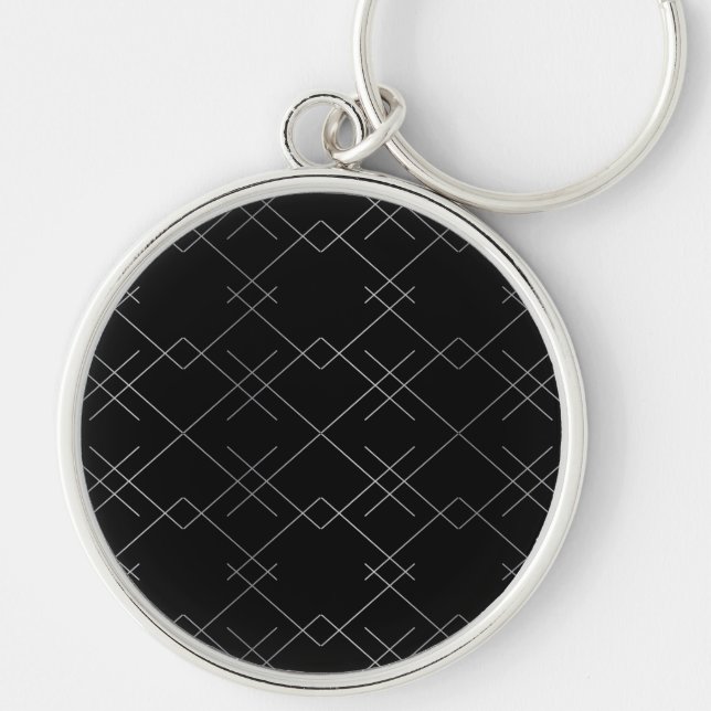 Black-silver, cool, elegant, simple modern pattern key ring (Front)