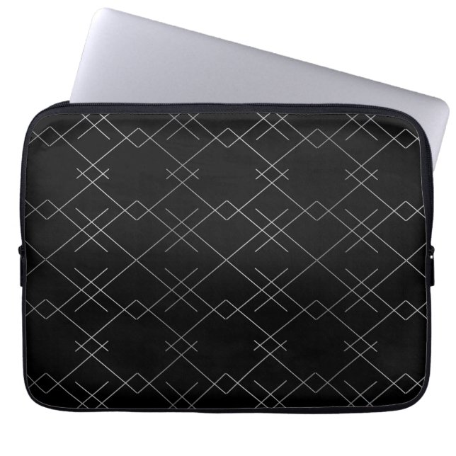 Black-silver, cool, elegant, simple modern pattern laptop sleeve (Front)