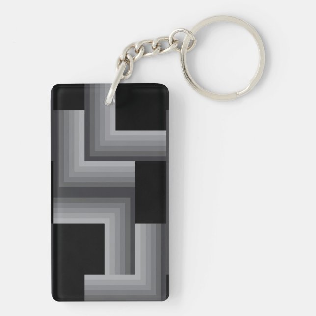 Black, silver ,cool, unique, trendy square shapes key ring (Back)
