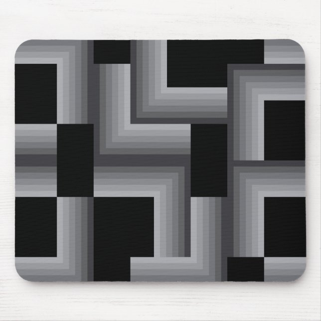 Black, silver ,cool, unique, trendy square shapes mouse mat (Front)