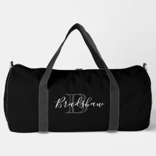 Black Silver Custom Name Duffle Bag