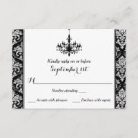 Black, Silver Damask, Chandelier Reply Card
