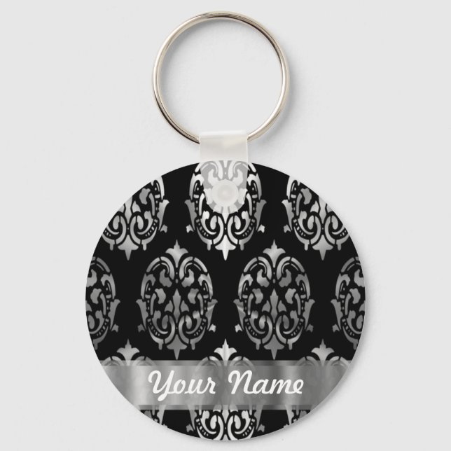 Black & silver damask key ring (Front)