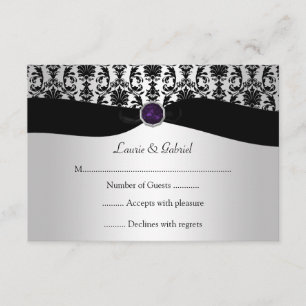 Black Silver Damask Purple Jewel RSVP Invitation