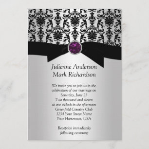 Black Silver Damask Purple Jewel Wedding Invitatio Invitation