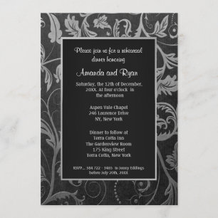 Black - Silver Damask Rehearsal Dinner Invitation