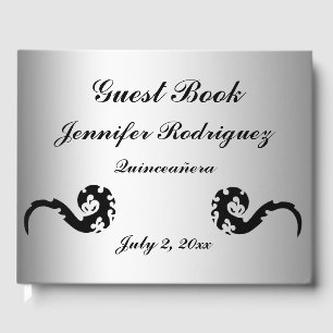 Black Silver Dancing Dragon Quinceañera Guest Book
