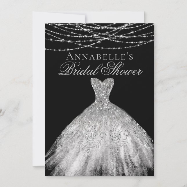 Black & Silver Diamond Sparkle Dress Bridal Shower Invitation (Front)