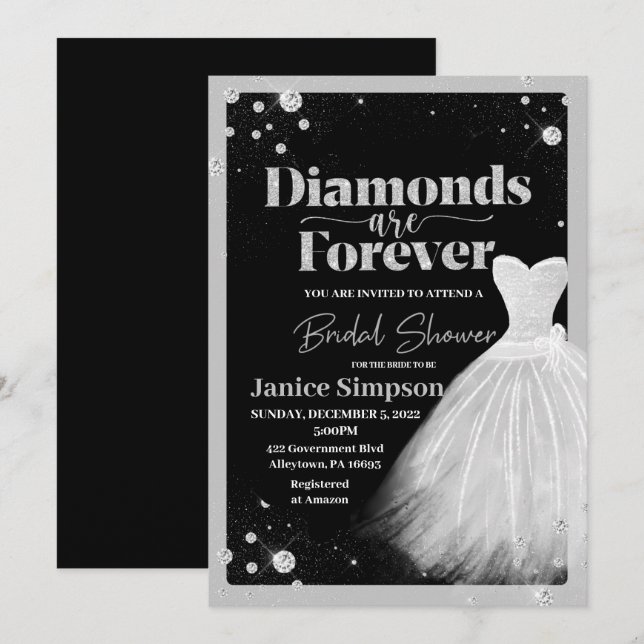 Black & Silver Diamonds are forever Bridal Shower Invitation (Front/Back)