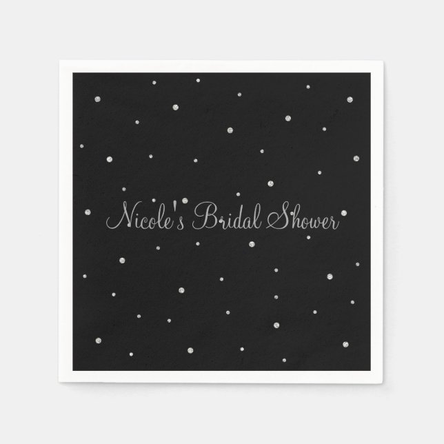 Black & Silver Dots Modern Glam Wedding Party Napkin (Front)