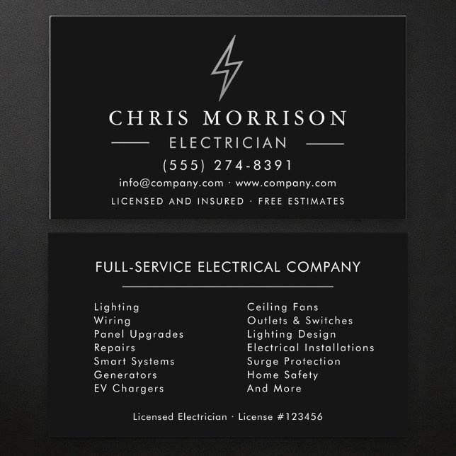 Black Silver Electrician  Business Card (Creator Uploaded)