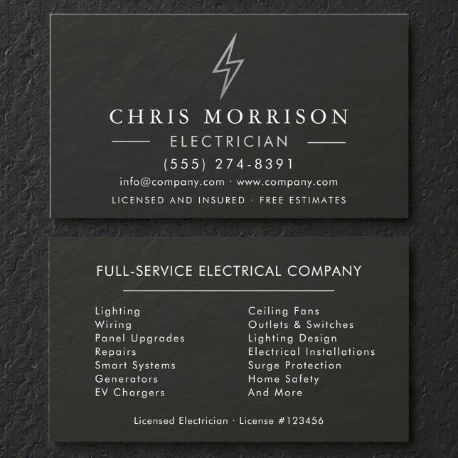 Black Silver Electrician Stone Slate Business Card (Creator Uploaded)
