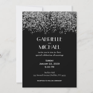 Black & Silver Elegant Abstract Wedding Invitation
