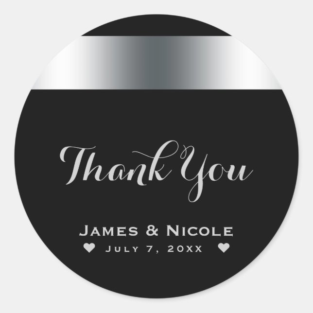 Black & Silver Elegant Chic Dinner Party Favour Classic Round Sticker (Front)
