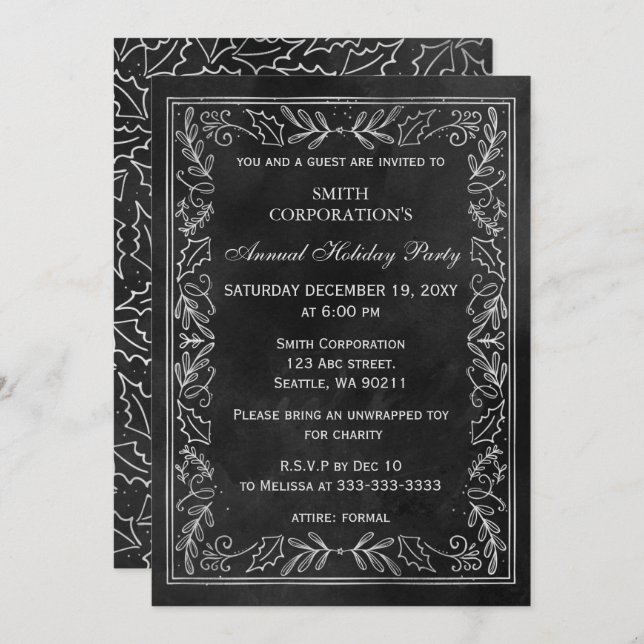 Black Silver Elegant Corporate Holiday Party  Invitation (Front/Back)