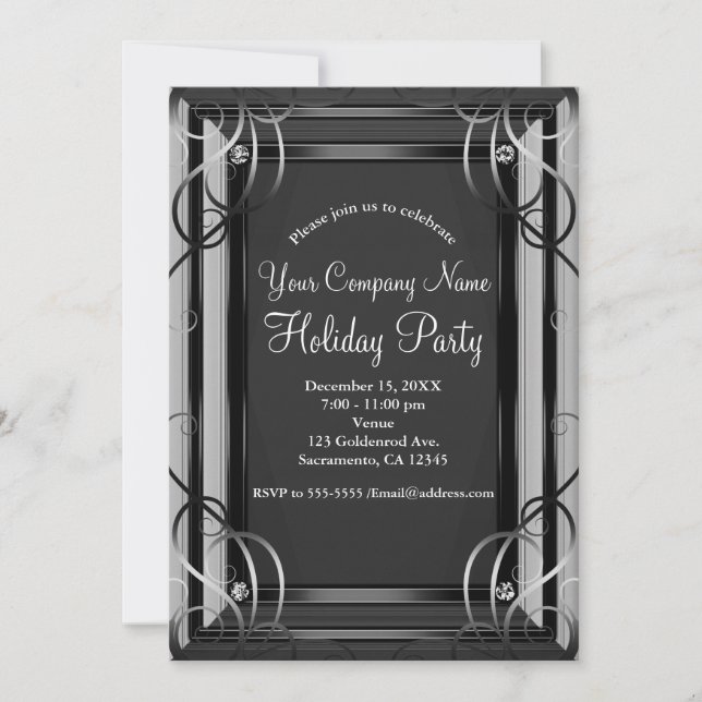 Black & Silver Elegant Corporate Holiday Party Invitation (Front)