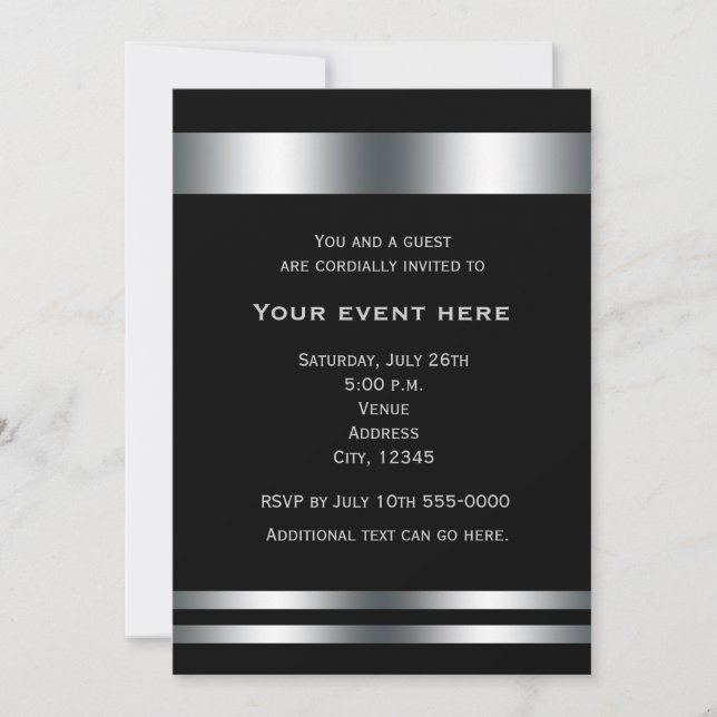Black Silver Elegant Dinner Party Event Invitation (Front)