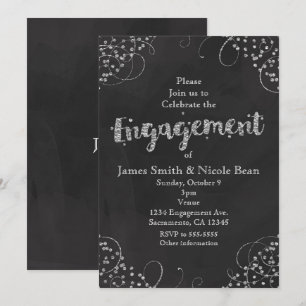 Black & Silver Elegant Engagement Invitations