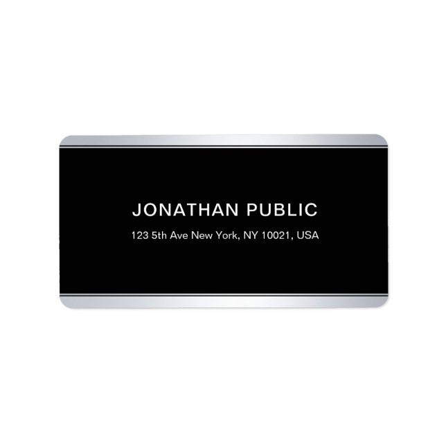 Black Silver Elegant Simple Modern Chic Template Label (Front)
