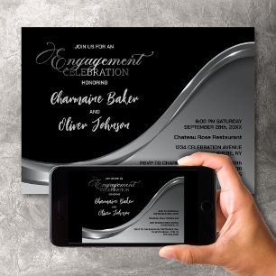 Black Silver Engagement Party Invitation