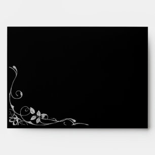 Black Silver Faux Diamond Heart Swirl Invitation Envelope