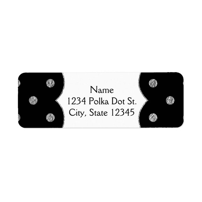 Black & Silver Faux Foil Polka Dots Address Labels (Front)