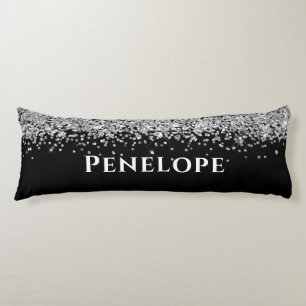 Black Silver Faux Glitter Aesthetic Custom Name Body Cushion