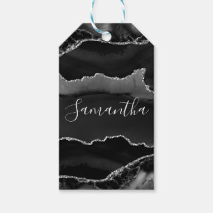 Black & Silver Faux Glitter Agate Gift Tags