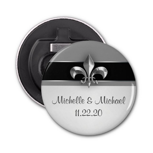 Black Silver Fleur de Lis Bottle Opener (Front)