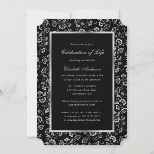 Black Silver Floral Memorial Celebration of Life Invitation