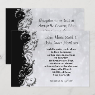 Black & Silver Floral Wedding Design Invitation