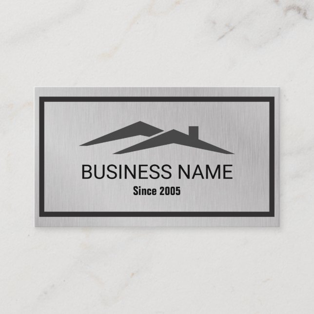 Black Silver Foil Home Logo Real Estate Agent  Business Card (Front)