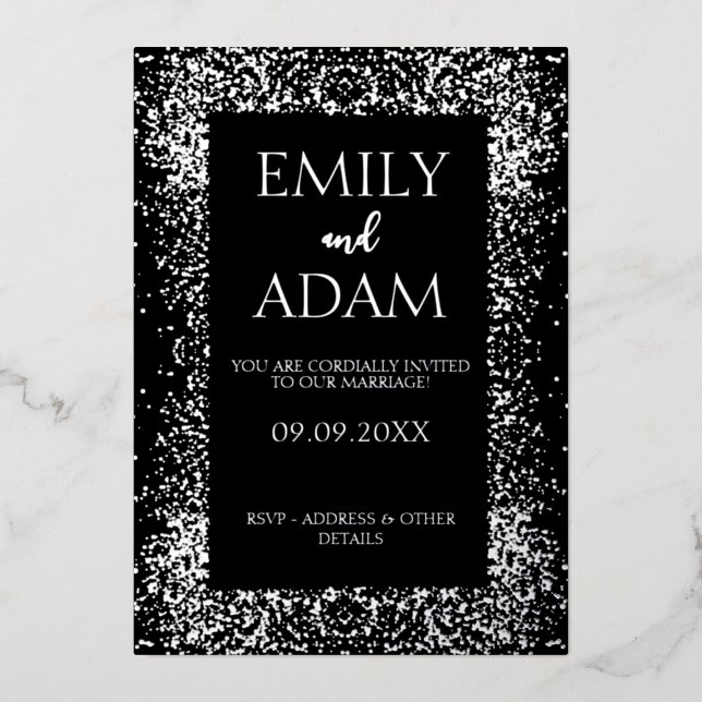 Black, silver foil invitation design (Front)