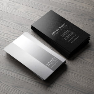 Black Silver Foil Metal Stripe Wedding Planner Business Card